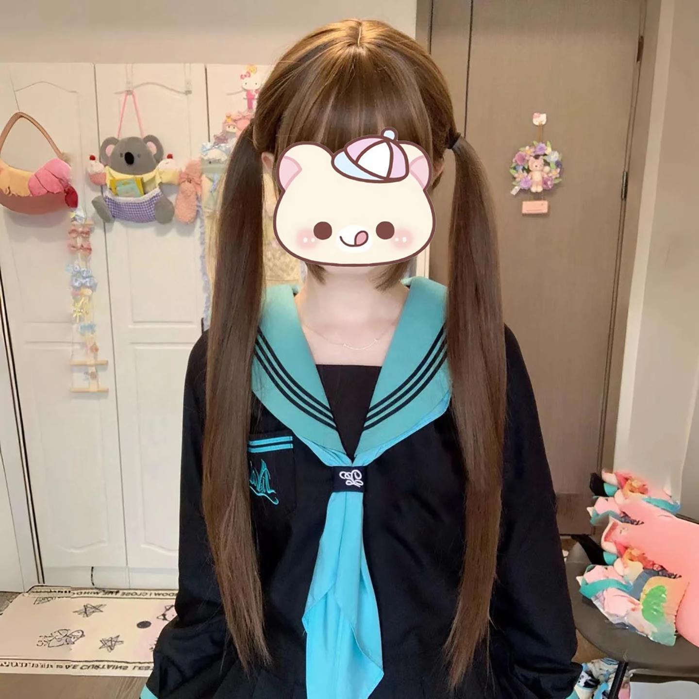 洛丽塔长假发免醒发lolita不用修黑长直日常双马尾全头套jk假发女图片