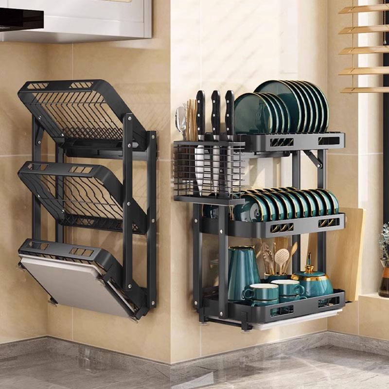 304不锈钢壁挂式晾碗架免打孔厨房置物架放碗盘折叠沥水碗碟筷架