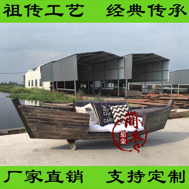 木船室内沙发船仿古做旧船木头船景观船商场装饰船客厅摆放道具船