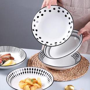 圆盘 深菜盘简约早餐盘釉下彩圆形饭盘陶瓷小清新餐盘家用创意日式