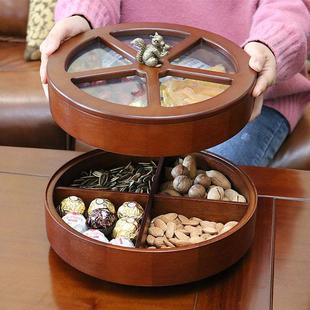 实木质干果盘木制糖果盒家用客厅瓜子点心水果盘零食分格收纳盒