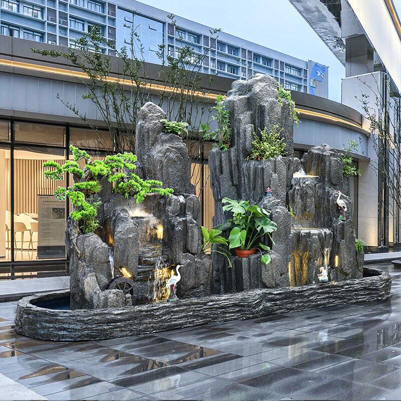 现代花园别墅鱼池瀑布景观造景高档庭院大型室外假山流水喷泉摆件