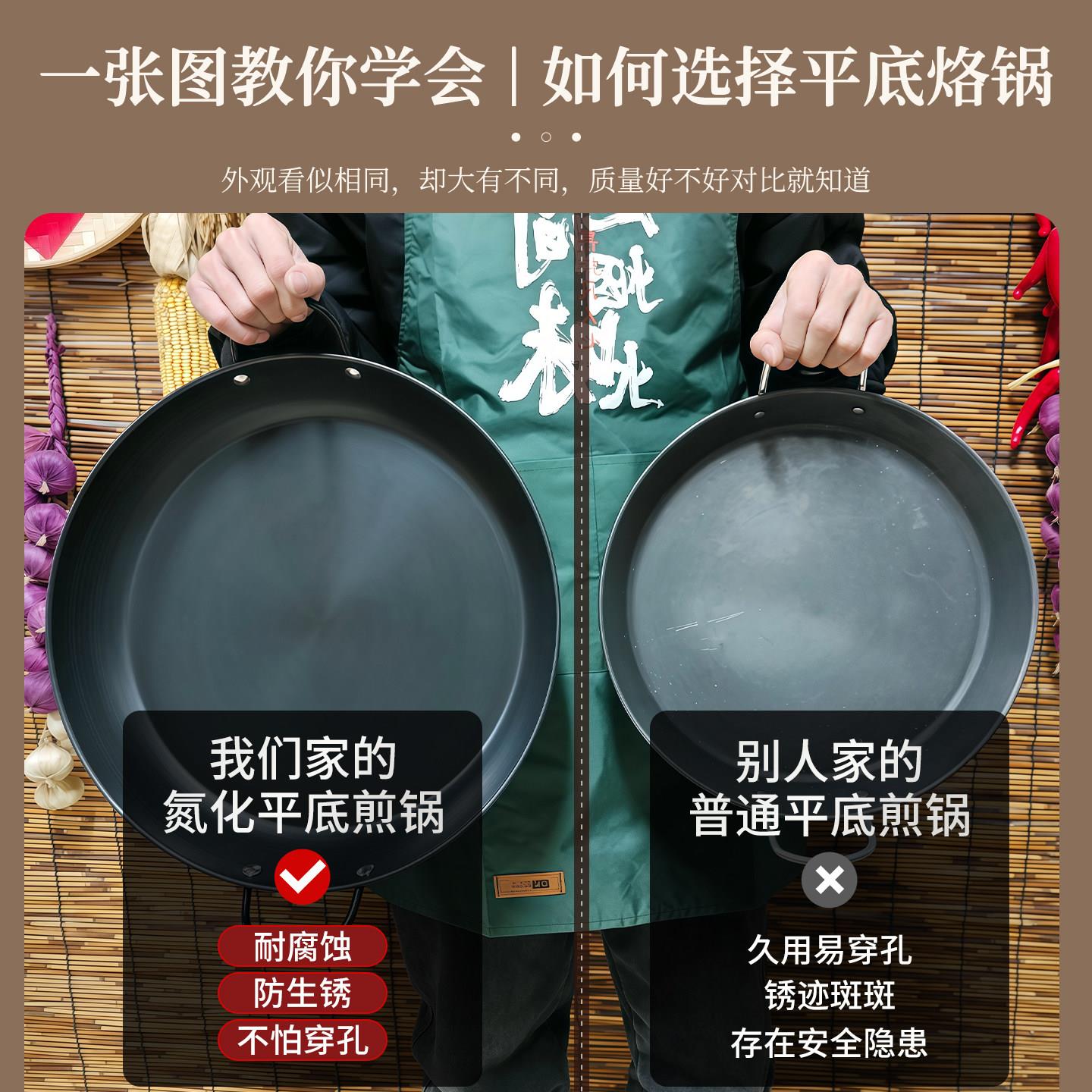 氮化双耳贵州罗锅烙锅家用圆形平底锅商用铁锅烤肉煎饼烧烤一体锅