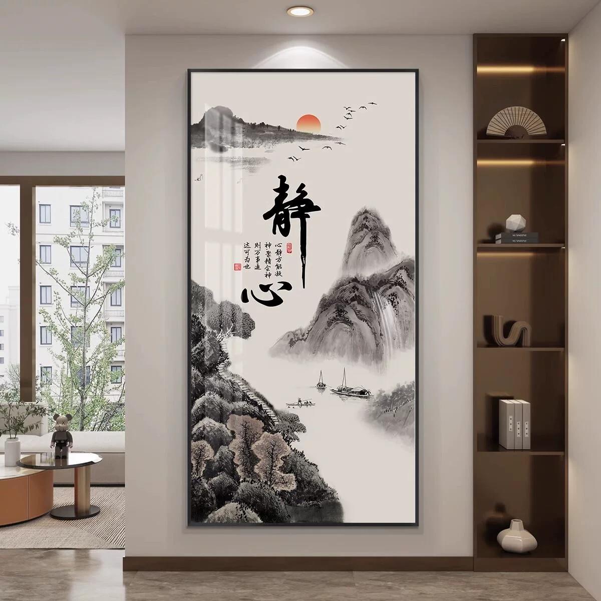 入户玄关装饰画新中式客厅走廊装饰挂画山水画中国风过道水墨壁画