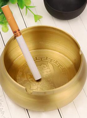 办公室烟灰缸简约大气纯黄铜金箍家用客厅防飞灰带盖子送礼桌面摆