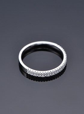 2.5mm双排半圈钻拼接风排戒女纯银时尚排钻指环不掉色