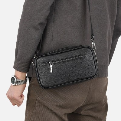 单肩包男真皮小包2024新款双拉炼 链 多功能手提包软皮揹包男