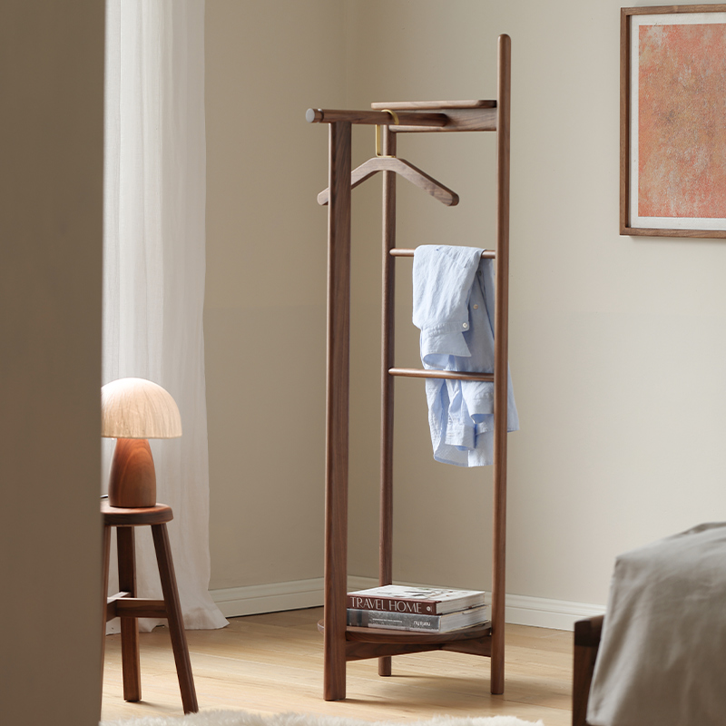 北美黑胡桃木衣架立式衣帽架家用实木衣服挂架卧室落地式挂衣架子