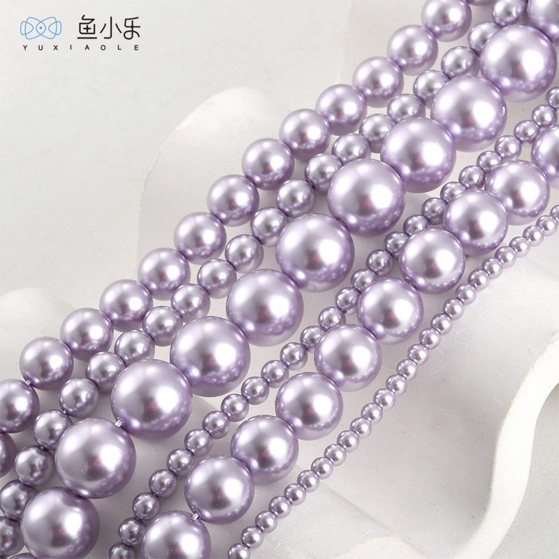 高亮葡萄紫仿珍珠正圆直孔玻璃散珠diy手作串珠手链项链耳饰材料