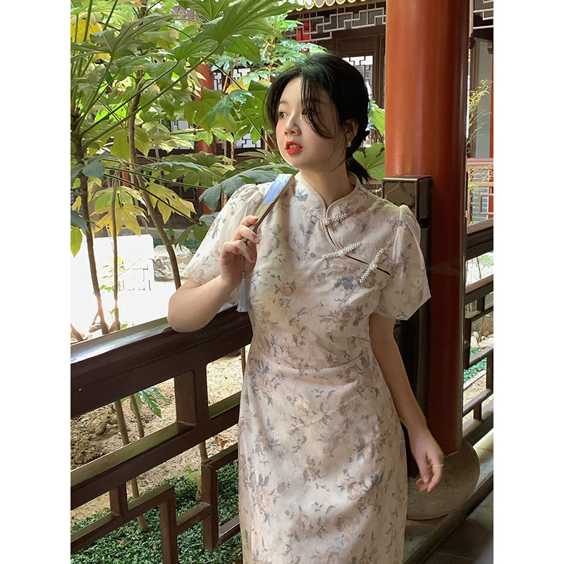 巫婆大码女装胖mm改良旗袍连衣裙法E式复古气质显瘦高级感微胖裙