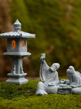 中式古风微c景观小石灯笼摆件园艺花卉盆景假山造景亭子装饰小摆