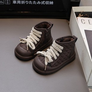 儿童冬季 靴子加绒棉靴男女童防滑保暖二棉短靴宝宝1一3岁皮靴 新款