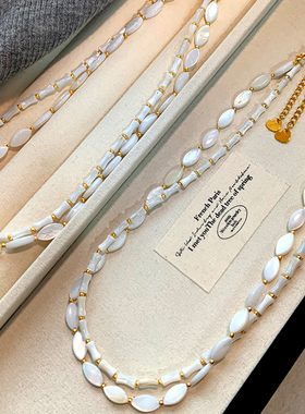 2024新款天然贝母竹节项链女新中式高级感锁骨链小众设计串珠颈链