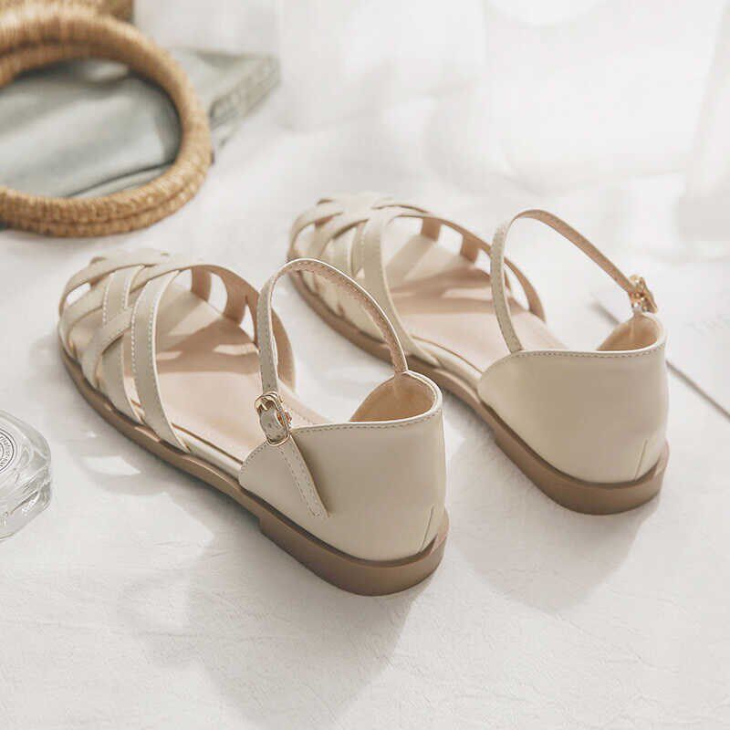 羊皮版~晚晚风温柔猪笼法式绝美配C裙子的包头凉鞋女2024新款夏季