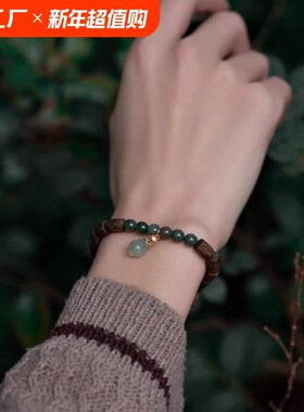 沉香手链沉水级老料香木佛珠女生木质手串随形两圈简约手链饰品