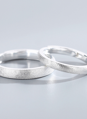 999纯银情侣戒指女男一对小众设计简约定制刻字对戒开口可调节