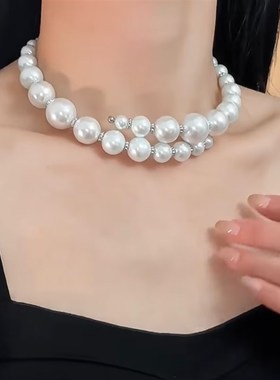 复古大珍珠项链女轻奢气质颈链高级感锁骨链甜妹配饰女2024新款潮