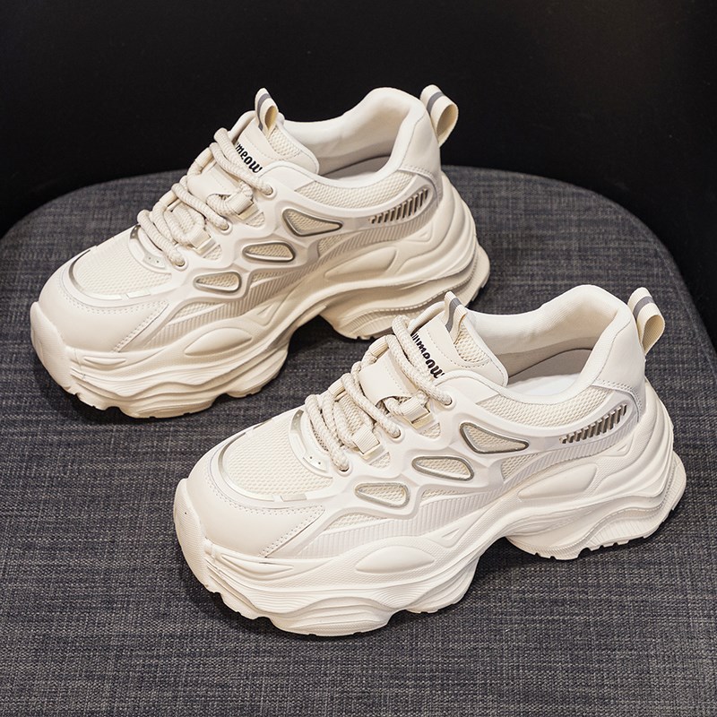 外贸工厂尾货真皮老爹鞋女秋w季透气厚底高跟百搭休闲运动鞋处理