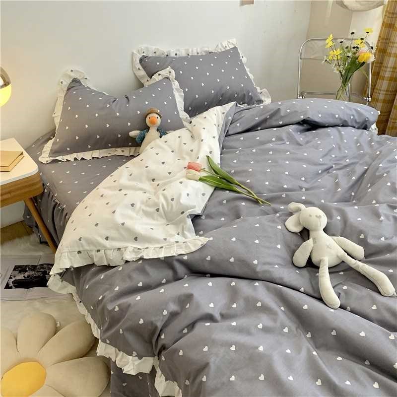 高档纯棉爱心床上用品四件套全棉C公主风少女心床单人被套床裙款