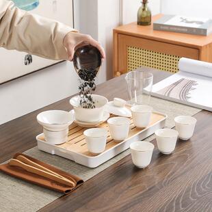 羊脂玉旅行茶具白瓷盖碗日式 高档户外喝茶装 备便携式 旅行茶具套装