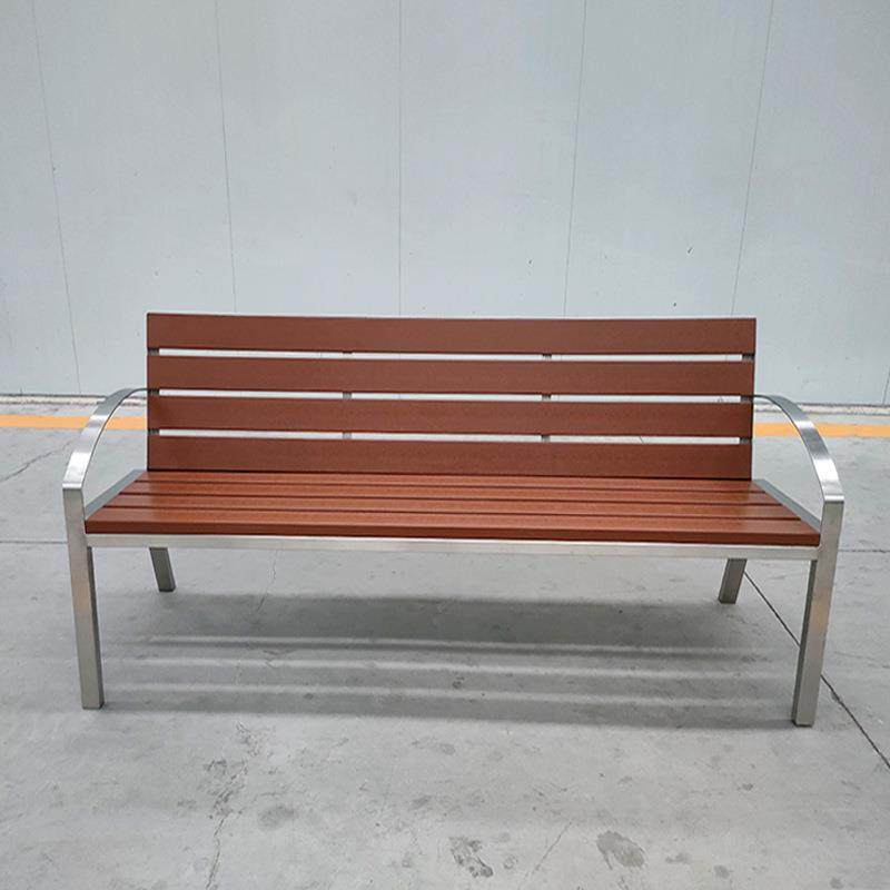公园椅户外长椅庭院不锈钢防腐木长条凳休闲室外广场小区公共座椅