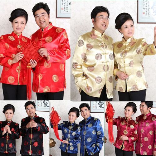 青年演出服全家福中式拍照服装男士唐装情侣外套金婚生日老年上衣