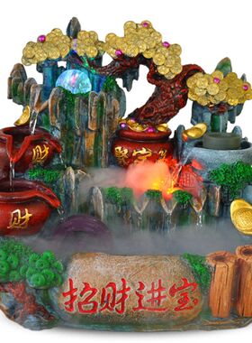 创意小礼品摇钱树聚宝盆树脂喷泉摆件流水微景观装饰