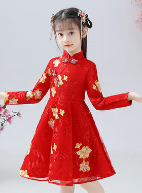 女童旗袍公主裙儿童中国风连衣裙演出礼服新年拜年唐装春秋冬裙子