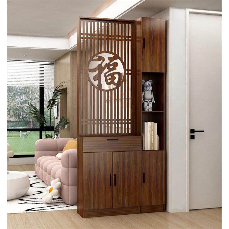 实木屏风隔断玄关柜鞋柜一体客厅入户进门胡桃木色福字屏风柜遮挡