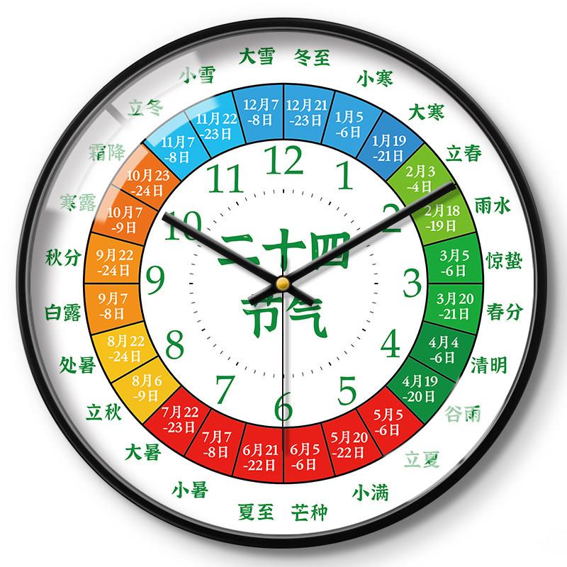 传统历法24节气创意挂钟客厅卧室静音时钟表大号墙钟时尚现代挂表