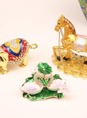 家居财源滚滚金色马动物摆件大象天鹅猪珐琅带钻桌面装饰工艺礼品