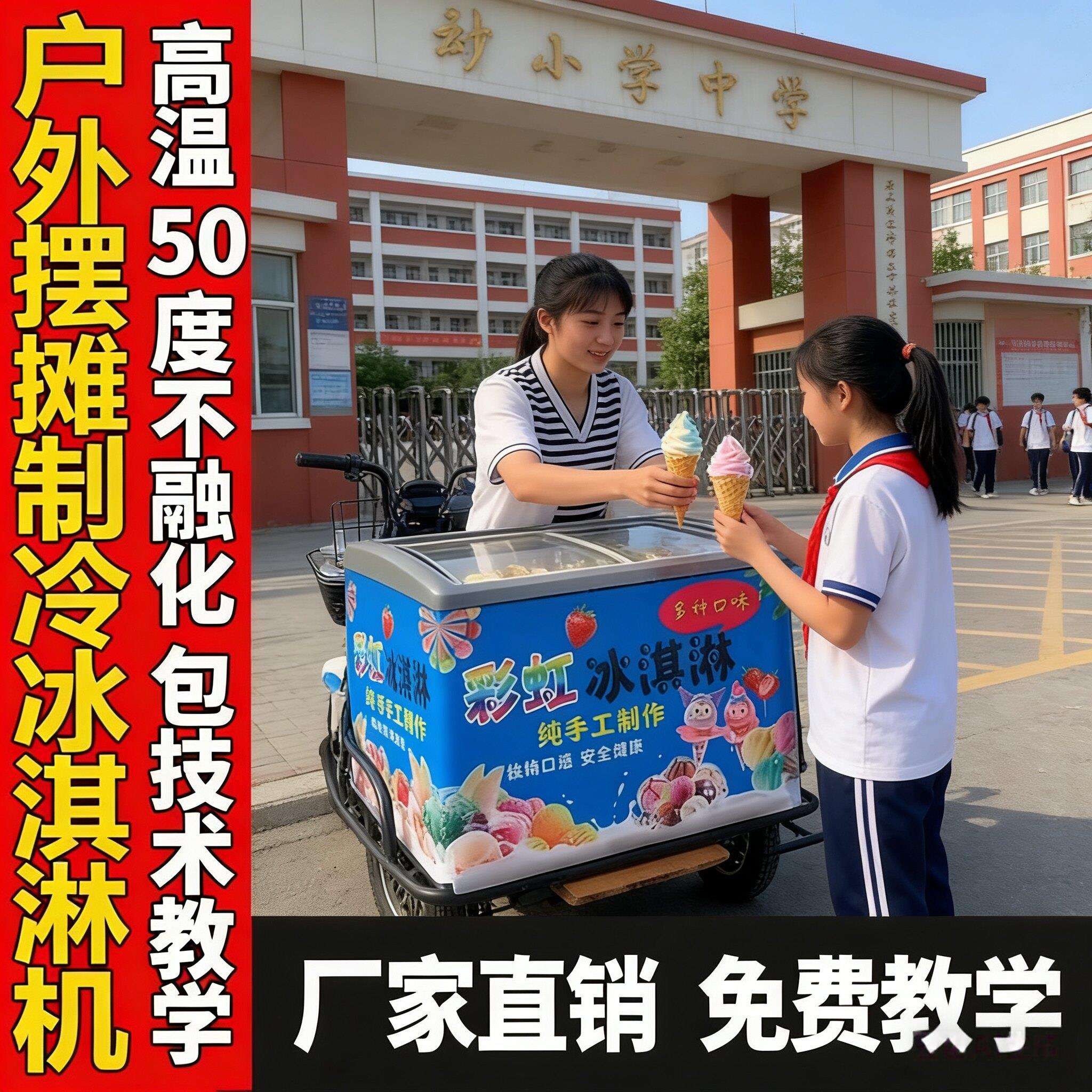 冰淇淋保温箱摆摊制冷机冰淇淋机器移动台式恒温冰淇凌彩虹流动