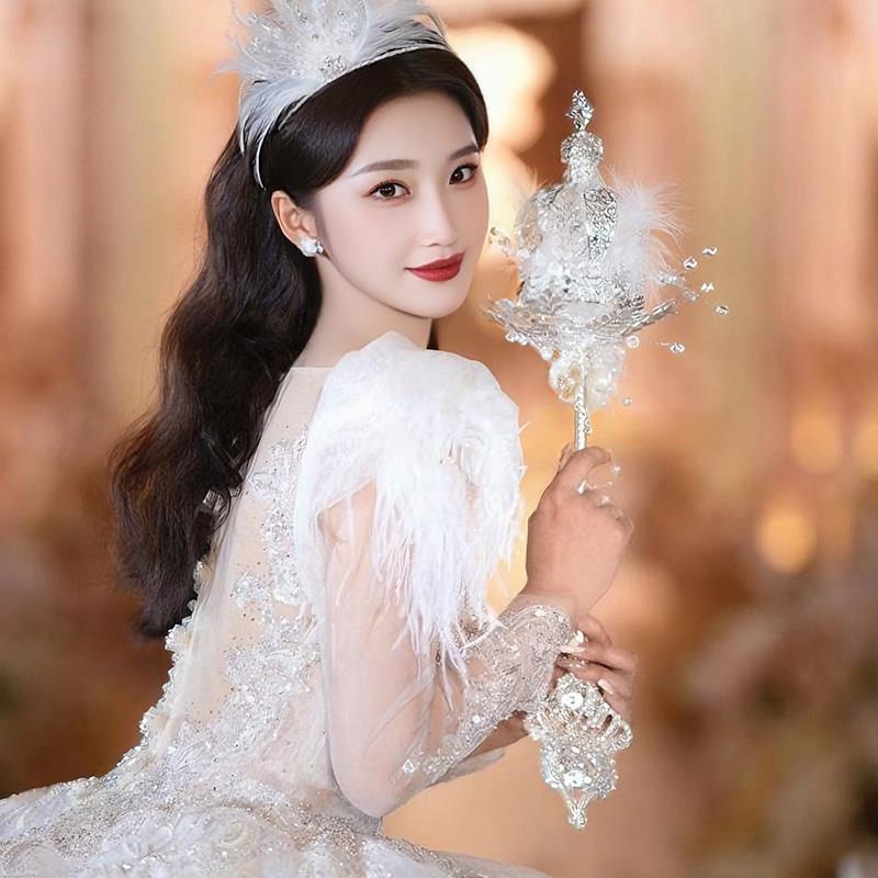 成品权杖手捧花新娘结婚高级感婚纱拍照道具婚礼水晶手工diy材料