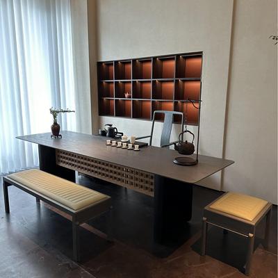黑胡桃实木大板办公桌北美老板桌茶新中式台餐桌轻奢茶桌原木整板