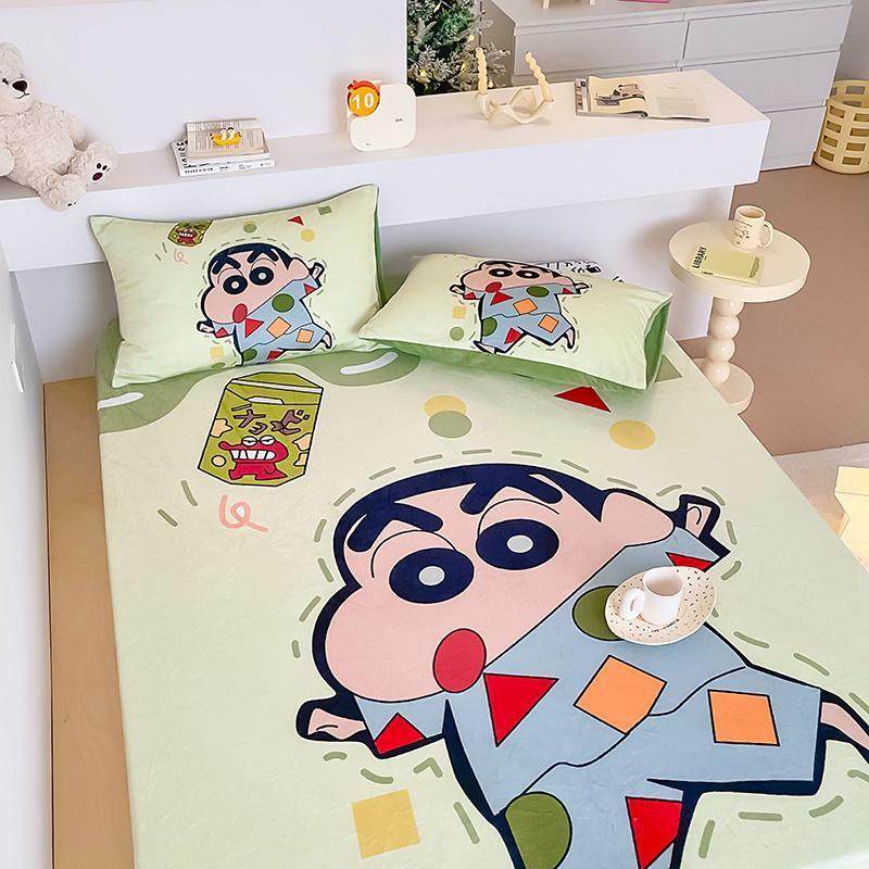 卡通蜡笔小新玉桂狗A类牛奶绒床笠单件儿童床单宿舍床垫保护罩子