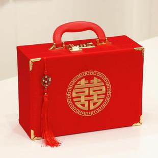 锁礼金盒翻盖流苏中式 结婚礼金箱高档布艺密码 加厚彩礼钱现金箱子