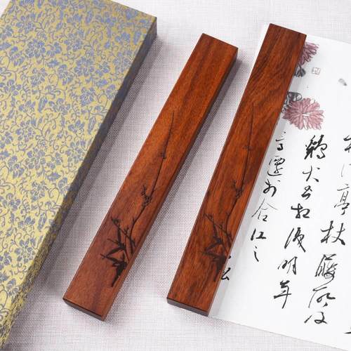 红木镇尺酸枝木雕刻梅竹镇纸礼盒装对镇文房四宝书房摆件实木镇尺
