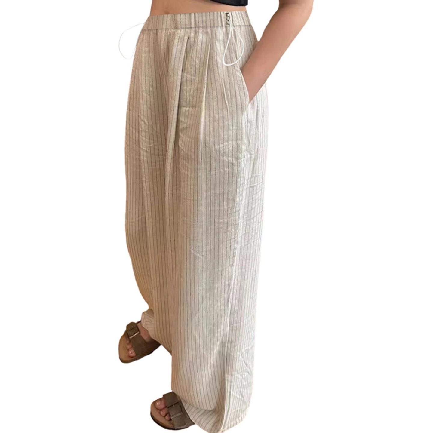 孕妇裤子夏季薄款外穿2025新款大码不勒肚条纹长裤夏天打底阔腿裤