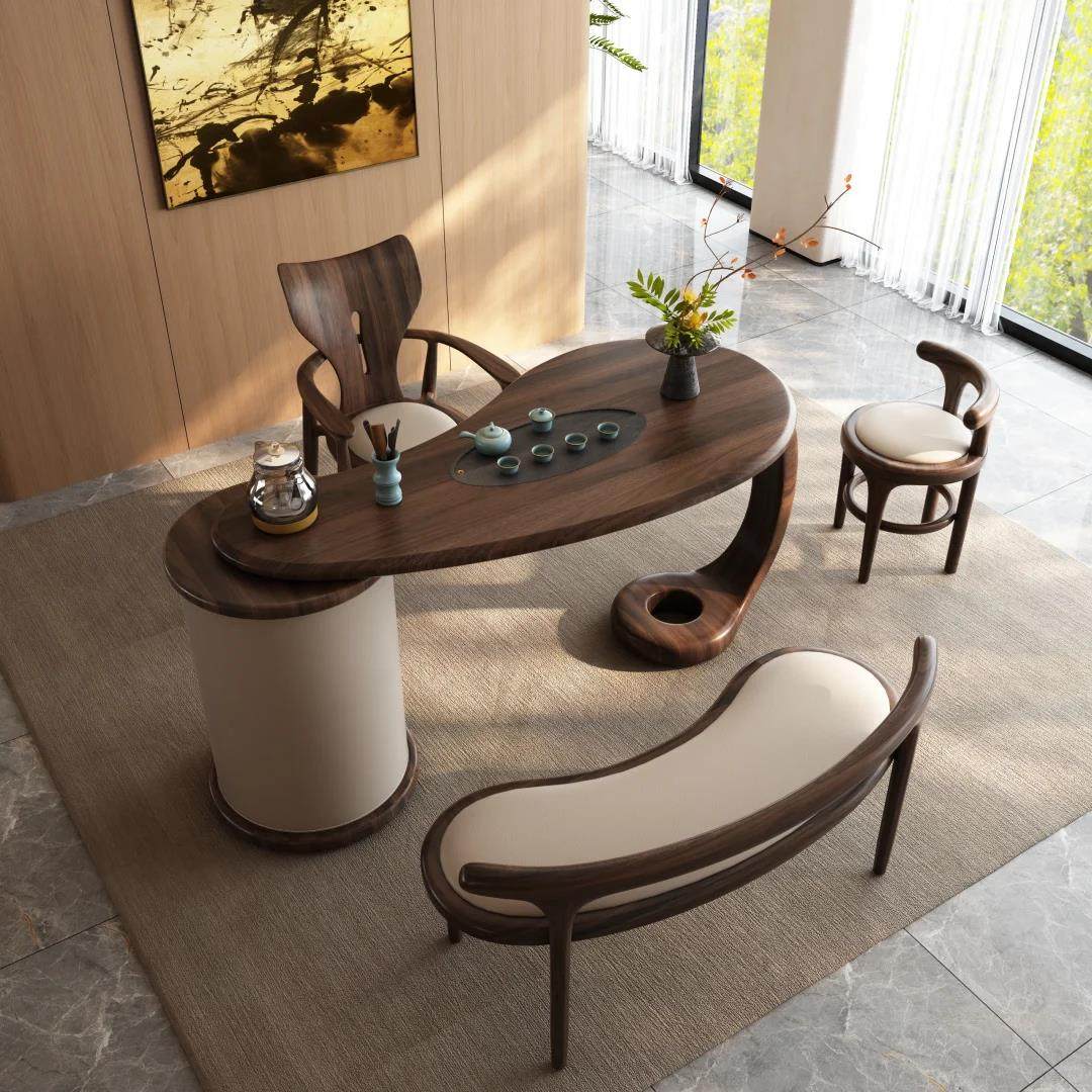 新中式北美黑胡桃木茶桌椅组合现代简约轻奢家用实木茶室泡茶桌,住宅家具,家用茶台/茶桌,淘宝优惠券,粉丝福利购,淘宝优惠卷