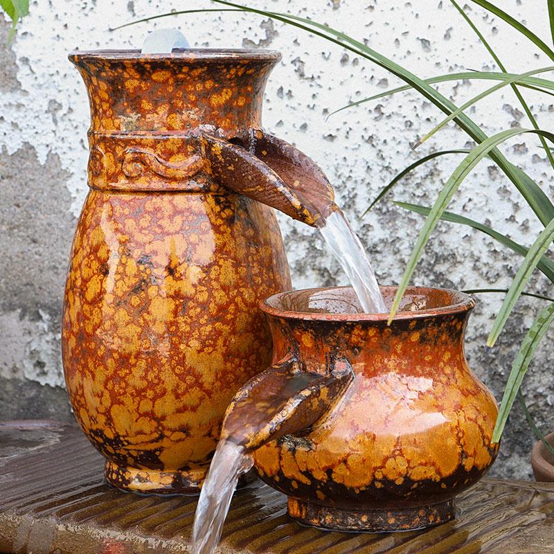 流水瀑布摆件陶罐循环水古法鱼缸过滤器养鱼造景全套鱼池生态陶瓷