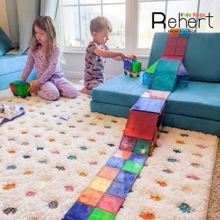 REHERT彩色圆波点儿童房地毯长毛加厚客厅卧室女孩房间床边阅读区