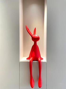 现代简约卡通长耳朵兔子坐姿摆件客厅轻奢高档入户门口玄关装饰品