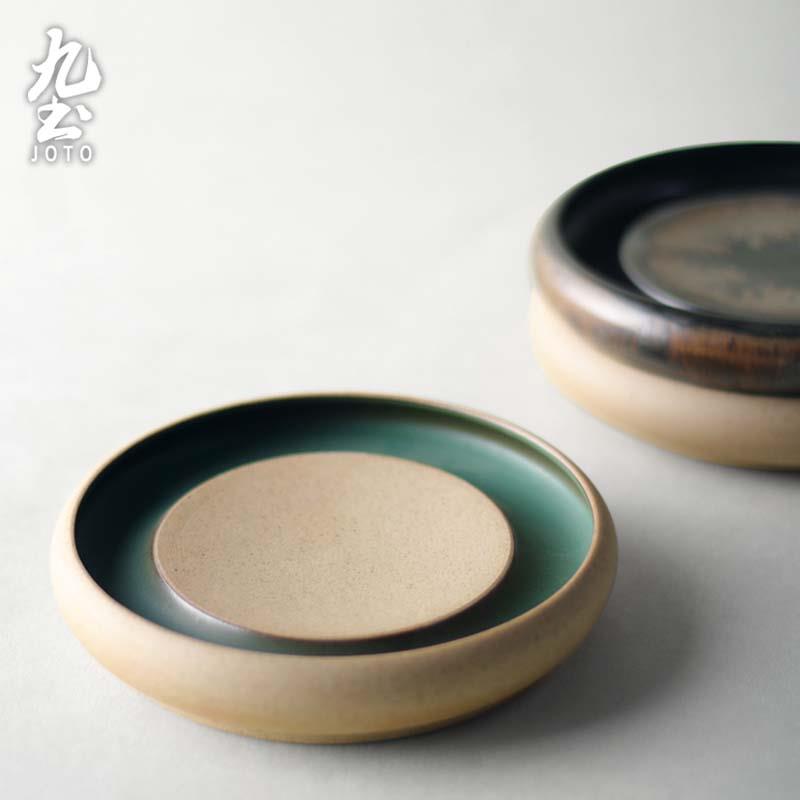 九土干泡台粗陶壶承陶瓷小茶盘圆形迷你干泡盘茶日式功夫茶承茶托