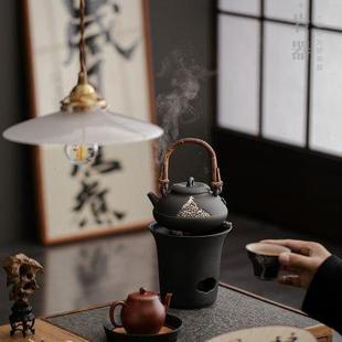 复古陶瓷提梁壶围炉煮茶器家用炭火明火煮茶壶带过滤粗陶单壶陶壶