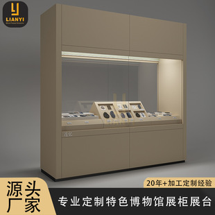 博物馆展示柜玻璃双面通透柜砚石展示柜淡黄色烤漆私人收藏馆展柜