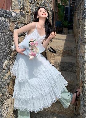 2C177-D21-P115-K178白色超仙蕾丝吊带裙女中长款2026年夏新款法