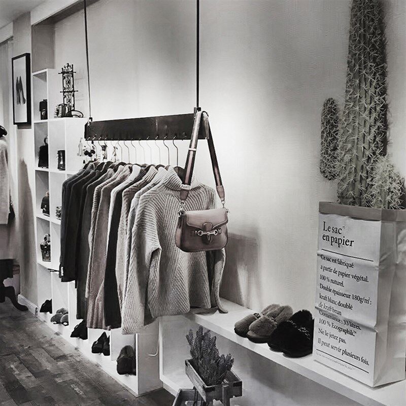 简约上墙货架展示架男女服装店吊顶悬挂衣服架吊挂衣服铁艺挂衣架