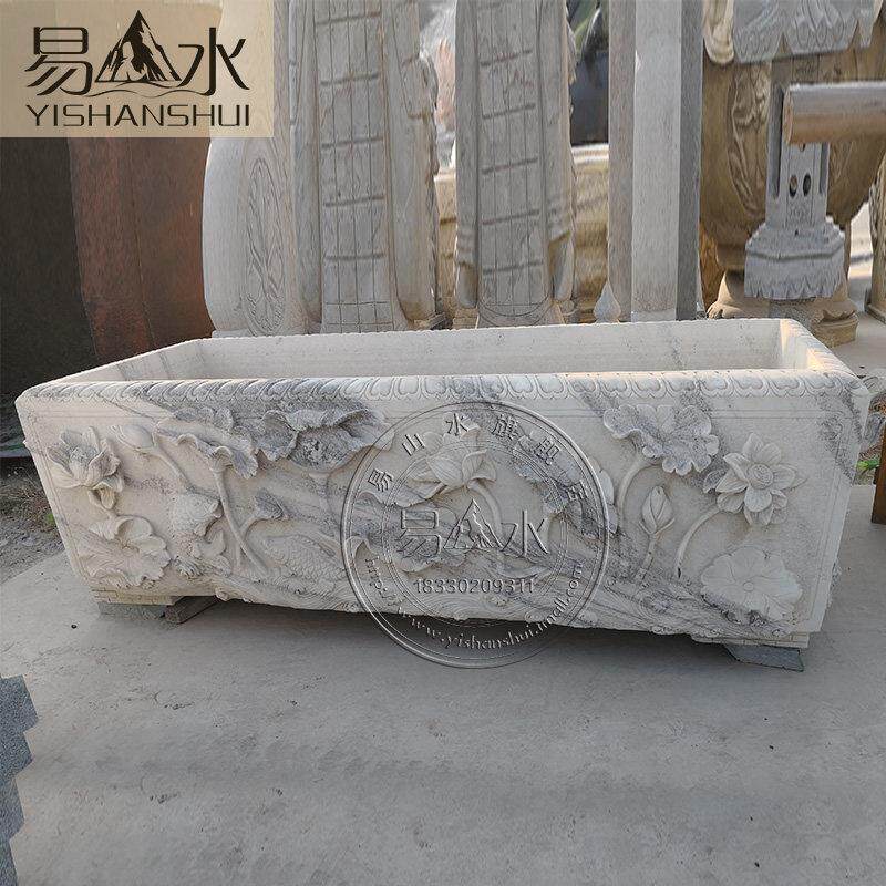 石雕汉白玉石头鱼缸老石槽养鱼种花庭院别墅摆件造景大石缸定制