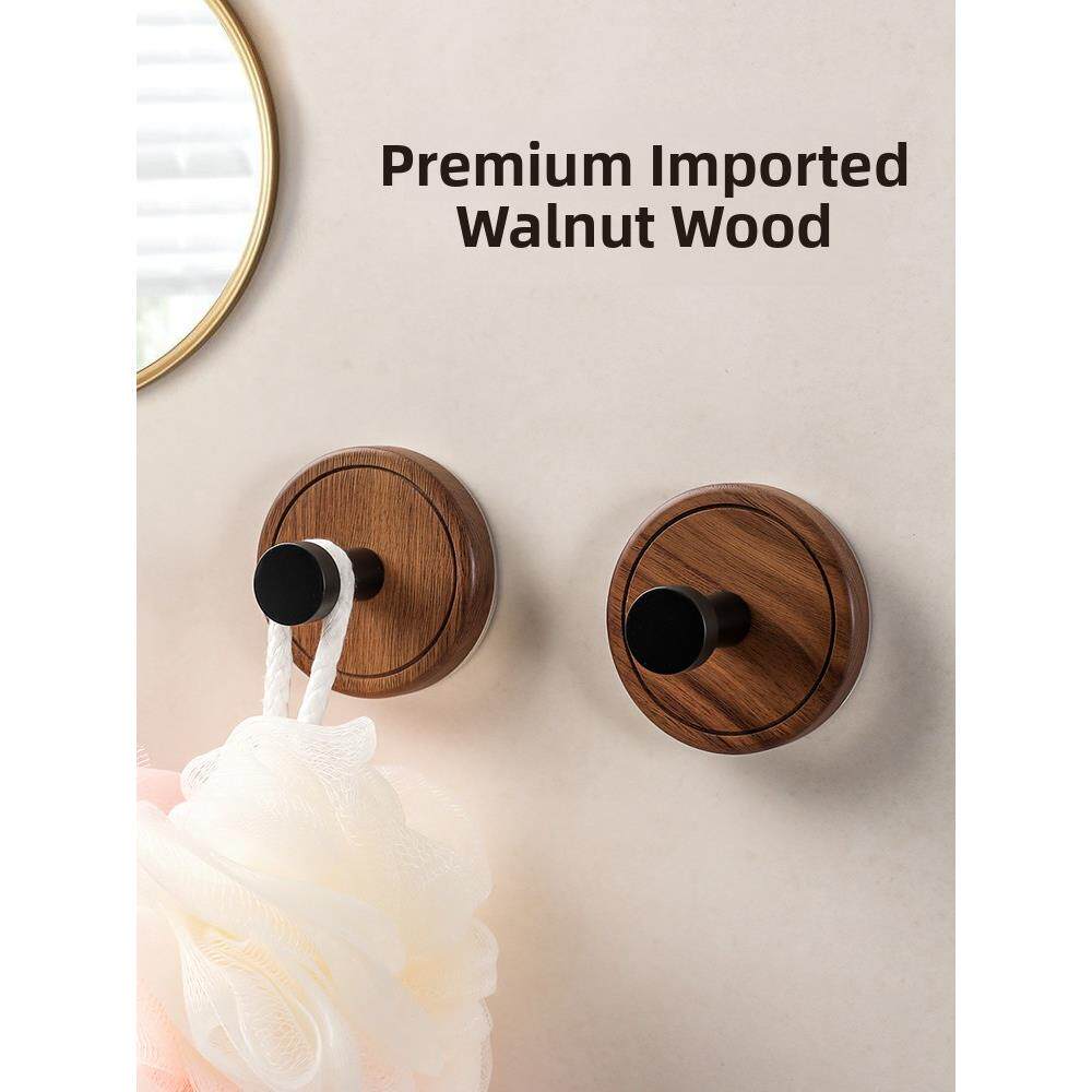 真空吸盘挂钩免打孔黑胡桃木无痕强承重中古风衣服挂钩门后粘钩