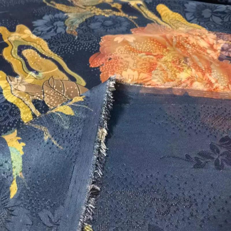 正宗香云纱布料百分百桑蚕丝提花透孔花萝高端连衣裙服装莨绸面料